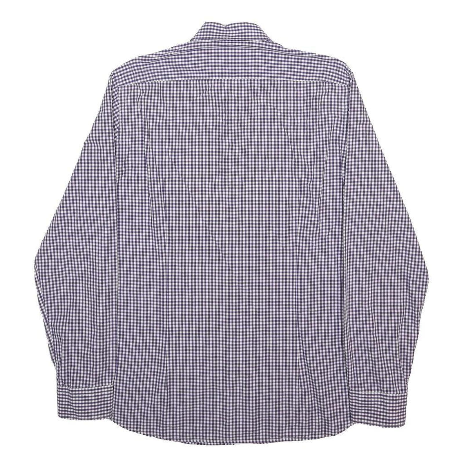 BOSS HUGO BOSS Mens Blue & White Checked Shirt M Classic Cotton Long Sleeve