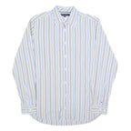TOMMY HILFIGER Mens White & Blue Stripe Shirt S Classic Cotton Blend Long Sleeve