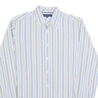 TOMMY HILFIGER Mens White & Blue Stripe Shirt S Classic Cotton Blend Long Sleeve