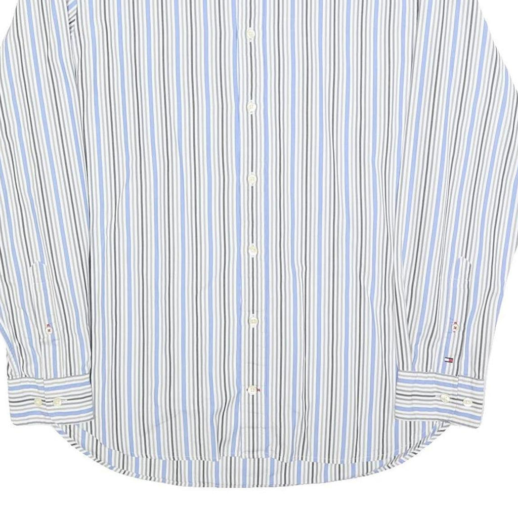 TOMMY HILFIGER Mens White & Blue Stripe Shirt S Classic Cotton Blend Long Sleeve