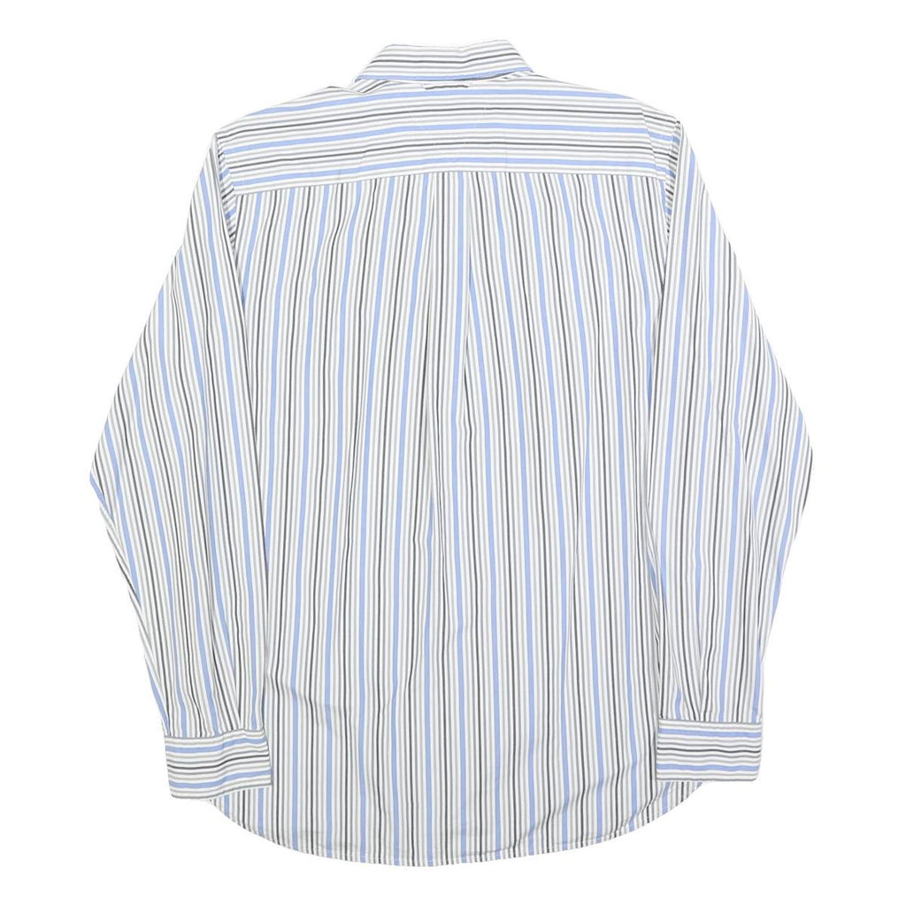 TOMMY HILFIGER Mens White & Blue Stripe Shirt S Classic Cotton Blend Long Sleeve