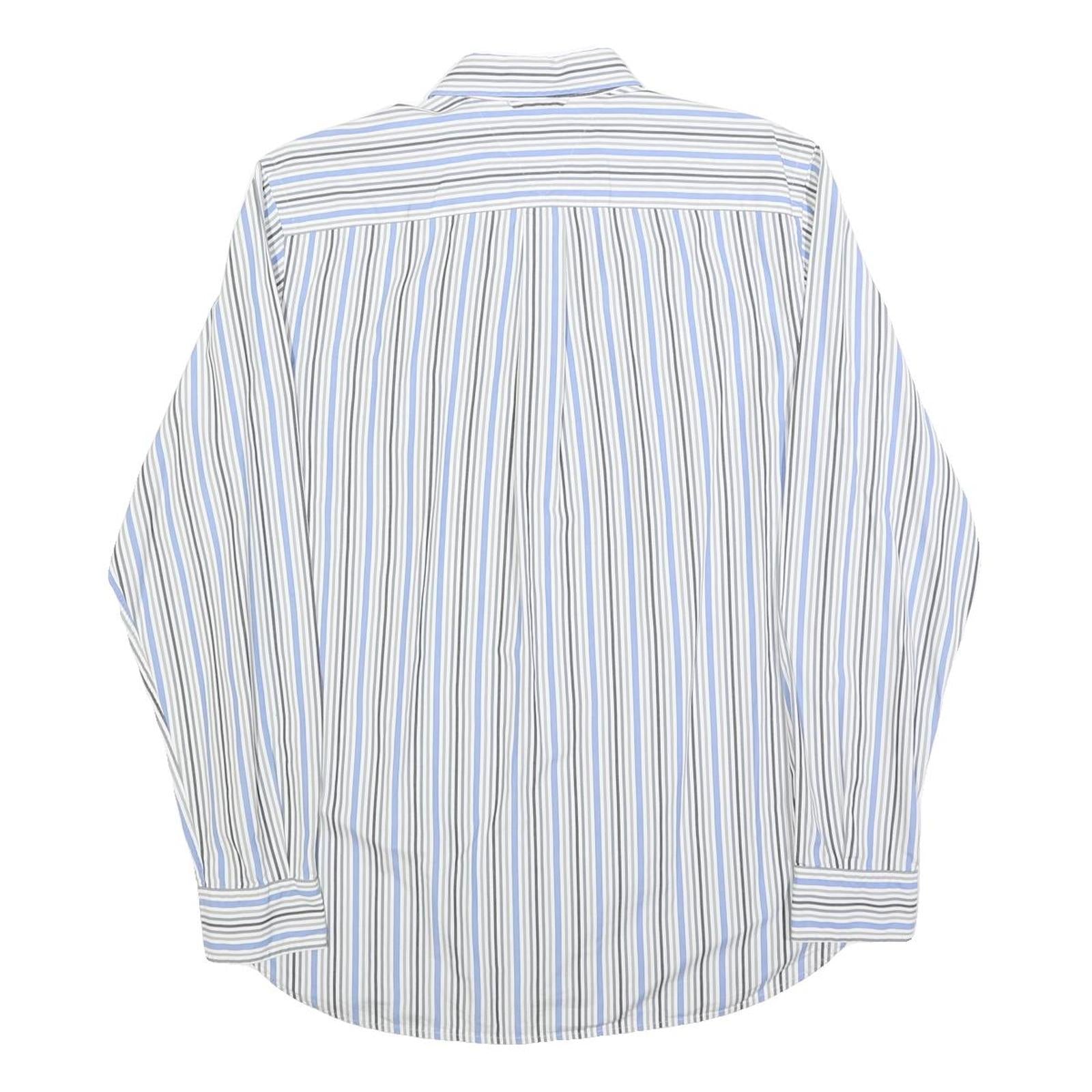TOMMY HILFIGER Mens White & Blue Stripe Shirt S Classic Cotton Blend Long Sleeve