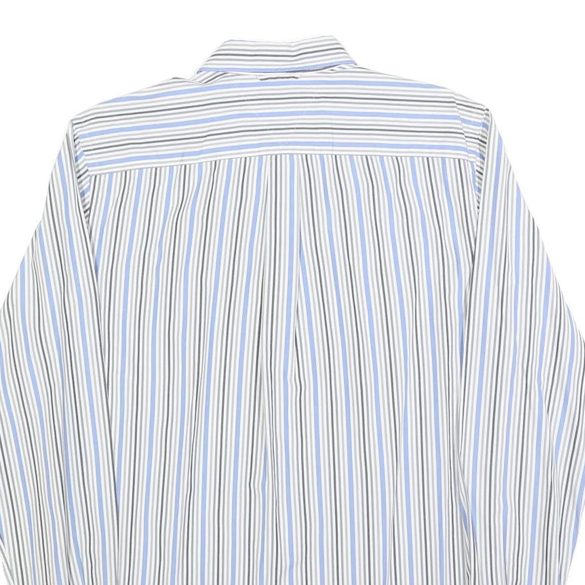 TOMMY HILFIGER Mens White & Blue Stripe Shirt S Classic Cotton Blend Long Sleeve