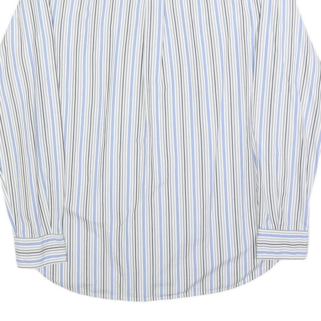 TOMMY HILFIGER Mens White & Blue Stripe Shirt S Classic Cotton Blend Long Sleeve