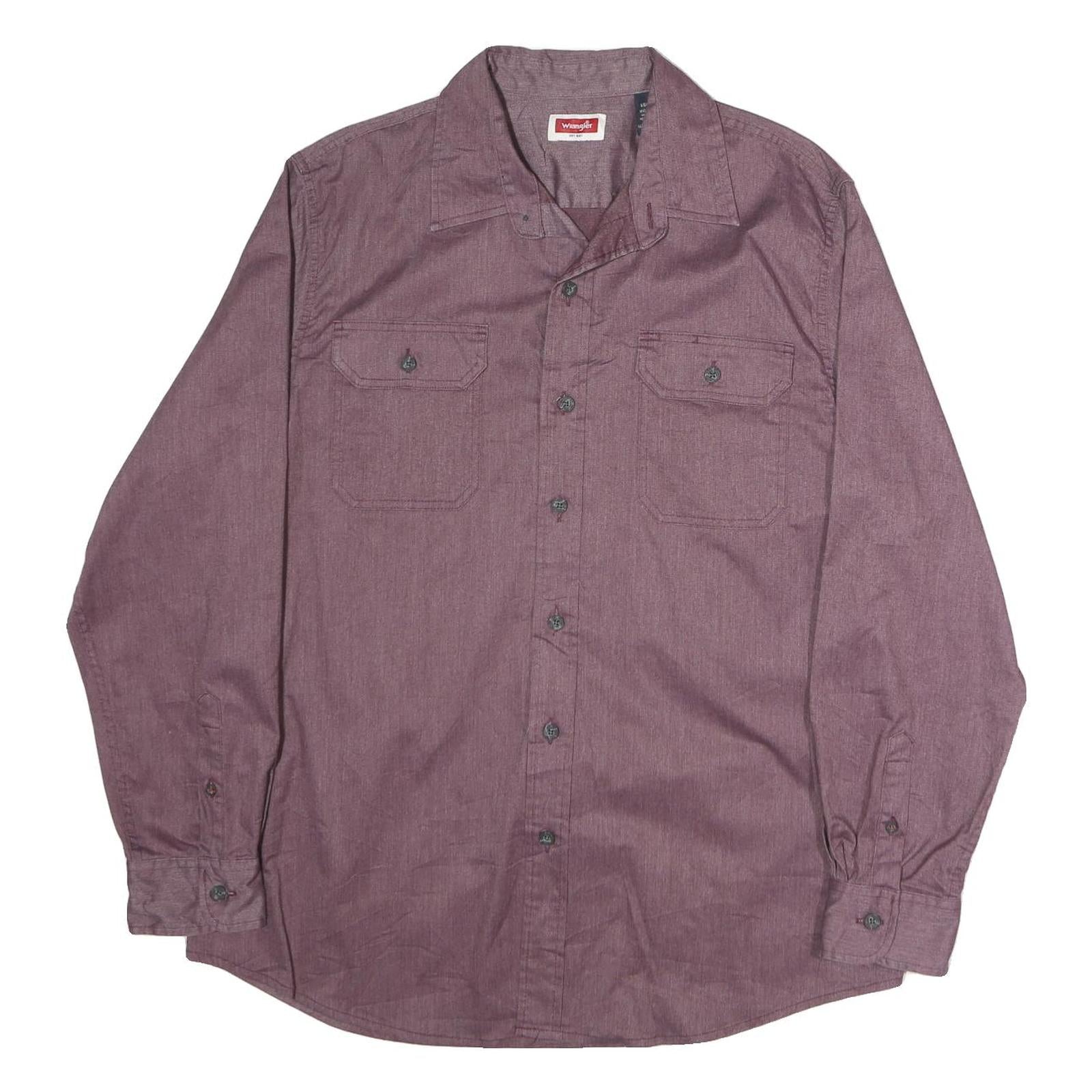 WRANGLER Mens Maroon Plain Shirt L Cotton Button Pockets Long Sleeve Casual