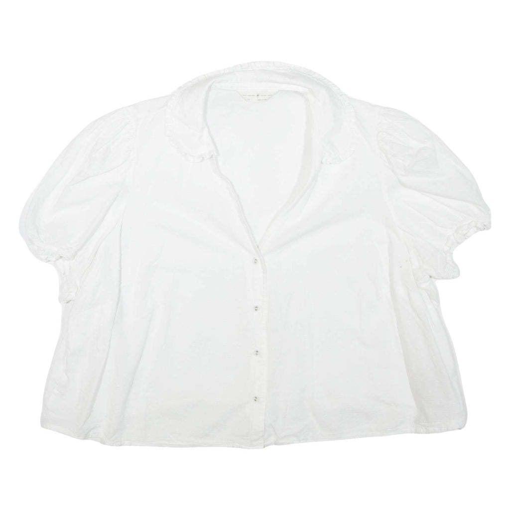 Womens Puff Sleeve Top White V-Neck XL