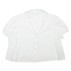 Womens Puff Sleeve Top White V-Neck XL