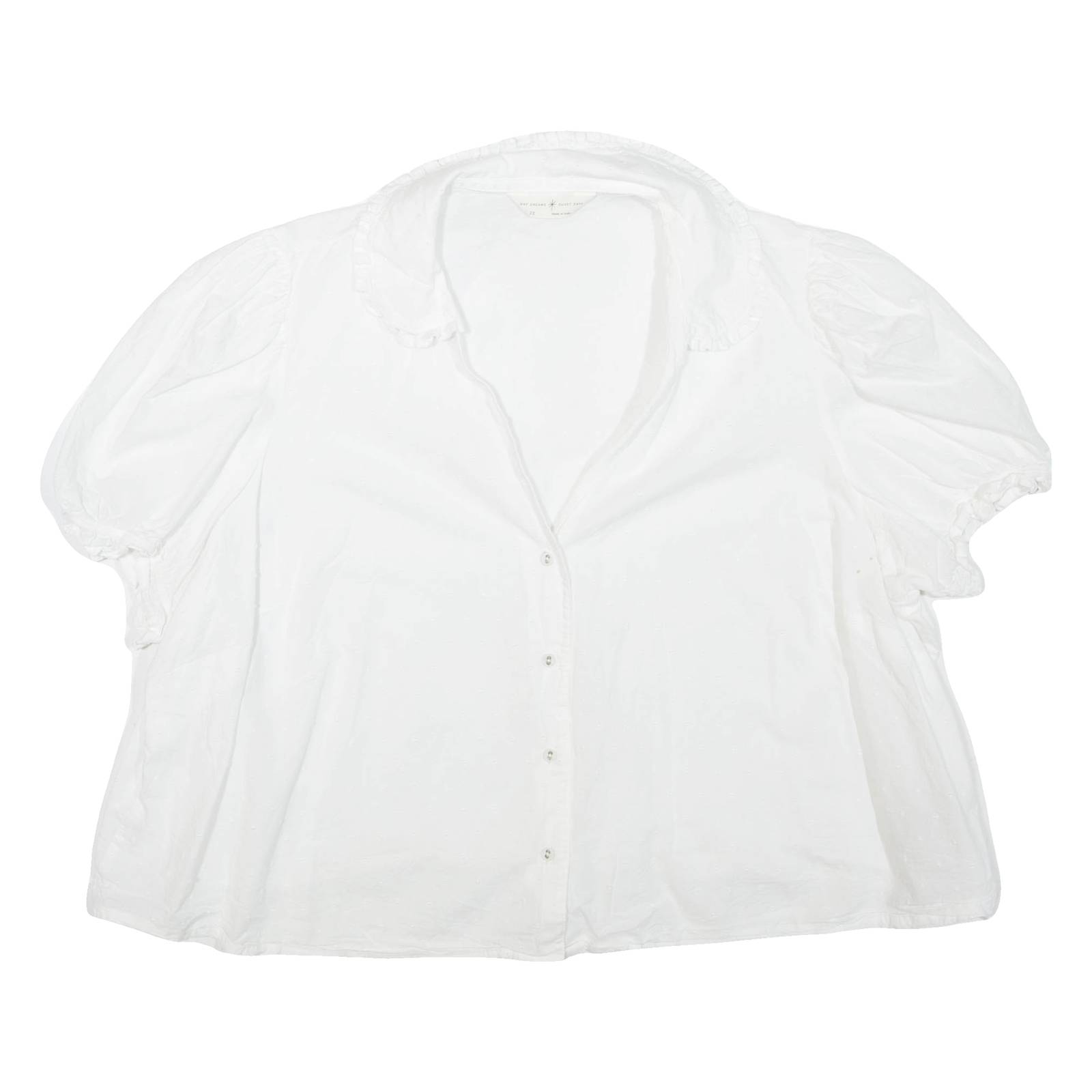 Womens Puff Sleeve Top White V-Neck XL