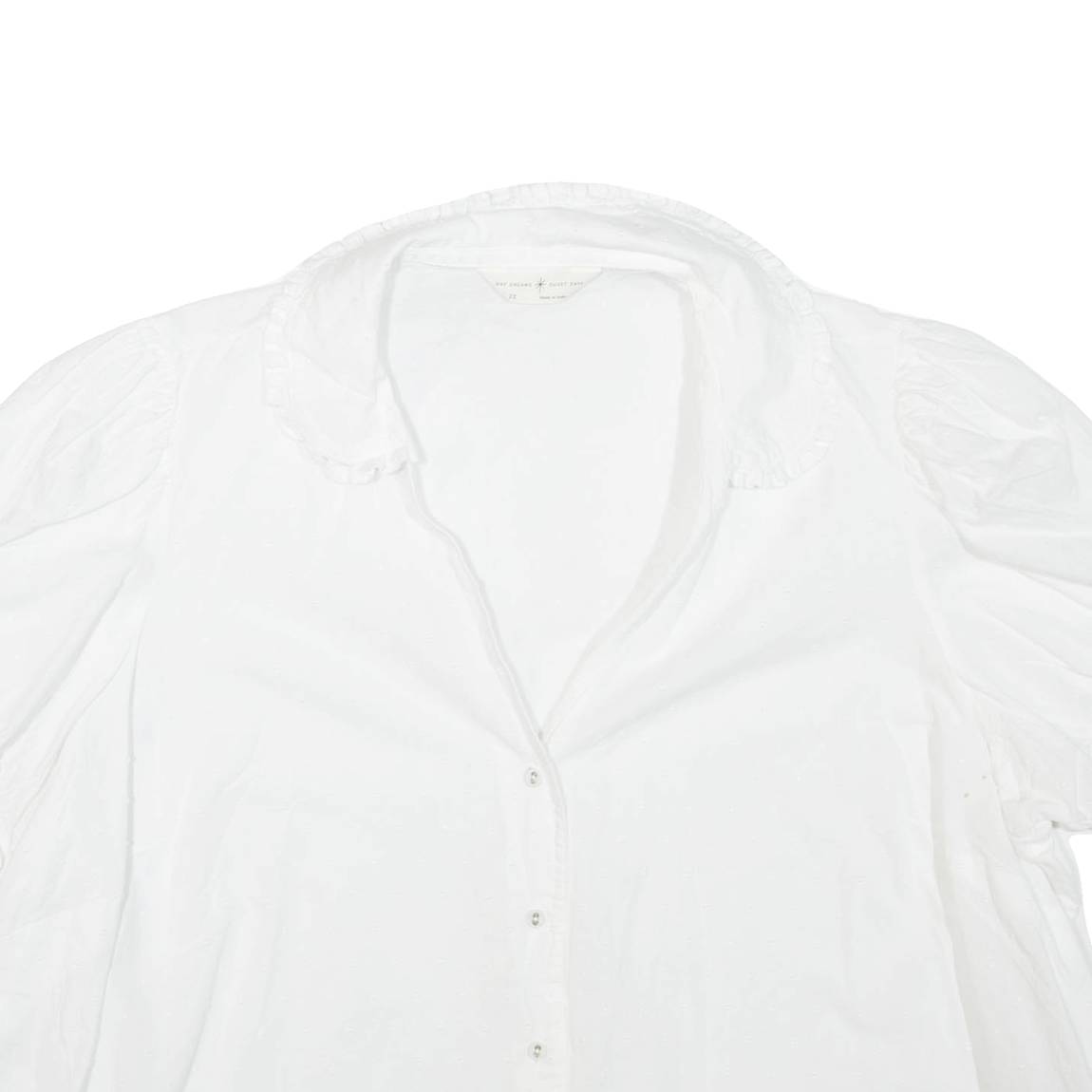 Womens Puff Sleeve Top White V-Neck XL
