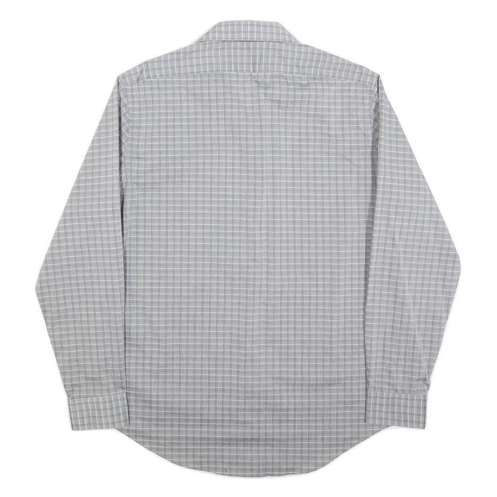 CALVIN KLEIN Mens Grey Check Shirt L Cotton Blend Button Long Sleeve Classic Fit