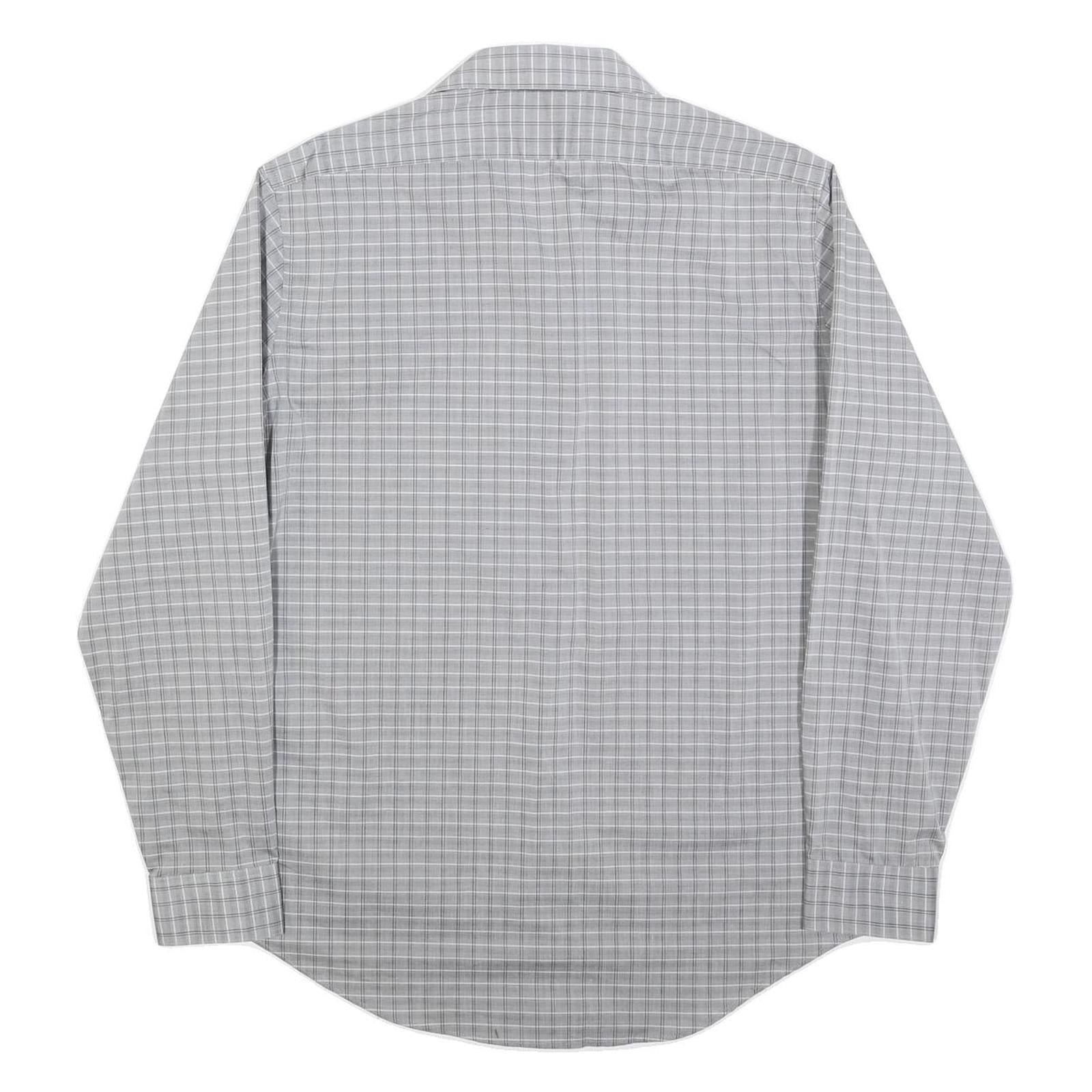 CALVIN KLEIN Mens Grey Check Shirt L Cotton Blend Button Long Sleeve Classic Fit
