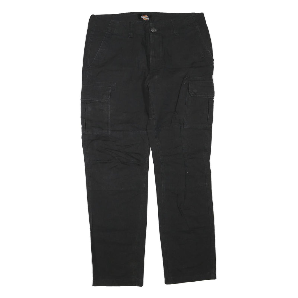 DICKIES Mens Cotton Blend Black Regular Straight Trousers W36 L32 Zip Cargo