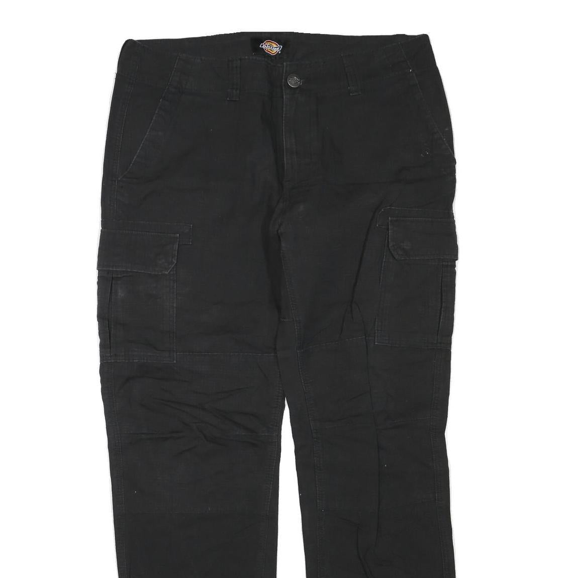 DICKIES Mens Cotton Blend Black Regular Straight Trousers W36 L32 Zip Cargo