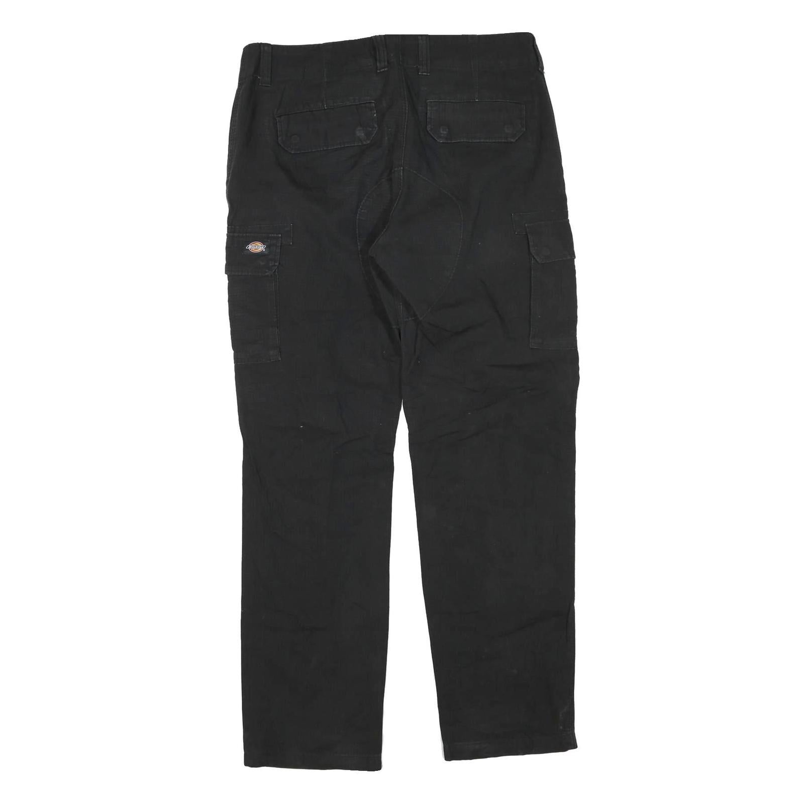 DICKIES Mens Cotton Blend Black Regular Straight Trousers W36 L32 Zip Cargo