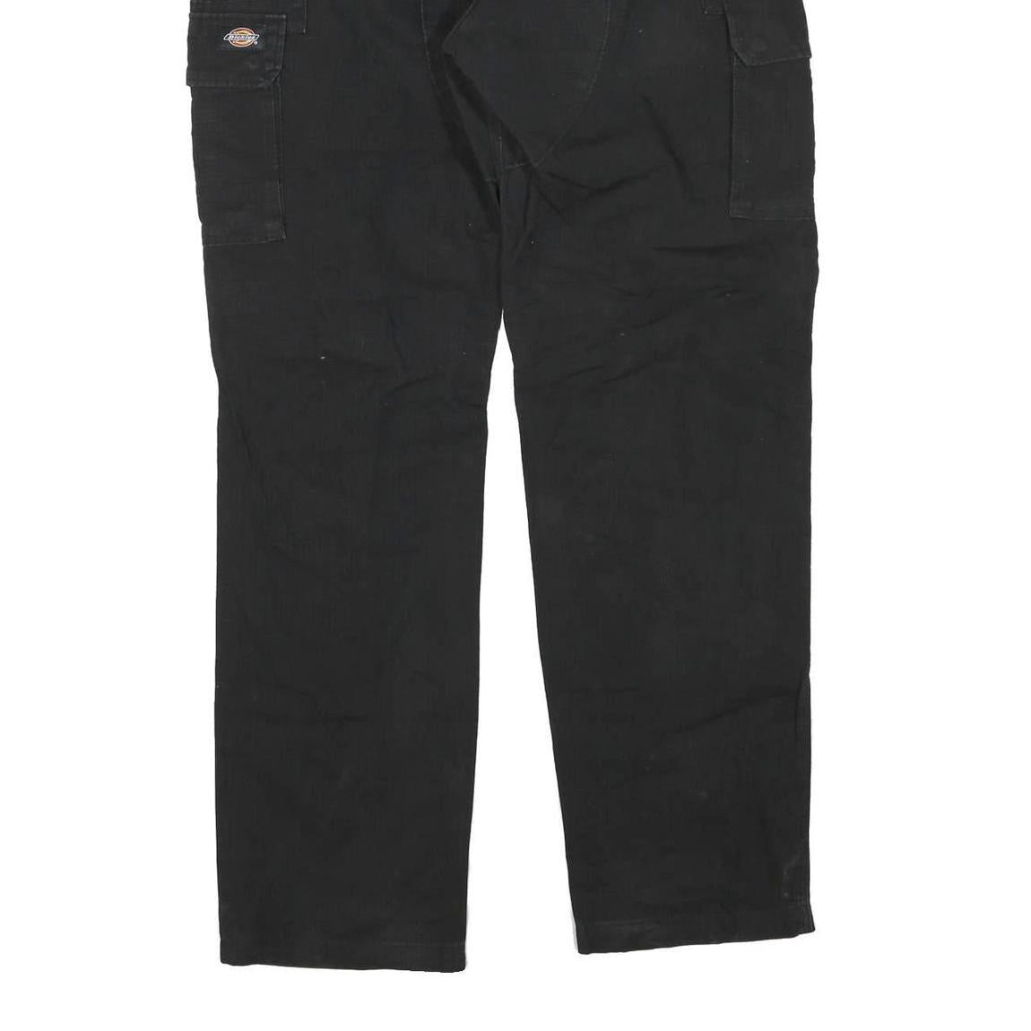 DICKIES Mens Cotton Blend Black Regular Straight Trousers W36 L32 Zip Cargo