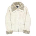 ESPRIT Womens White Suede Jacket S Faux Fur Collar Cuffs Zip Closure Casual