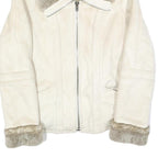 ESPRIT Womens White Suede Jacket S Faux Fur Collar Cuffs Zip Closure Casual