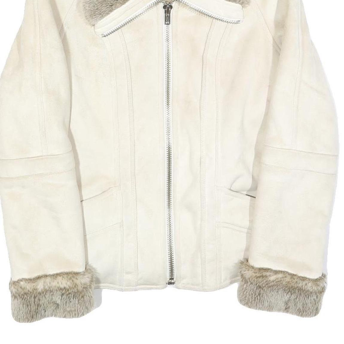 ESPRIT Womens White Suede Jacket S Faux Fur Collar Cuffs Zip Closure Casual