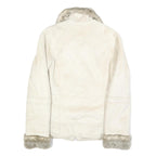 ESPRIT Womens White Suede Jacket S Faux Fur Collar Cuffs Zip Closure Casual