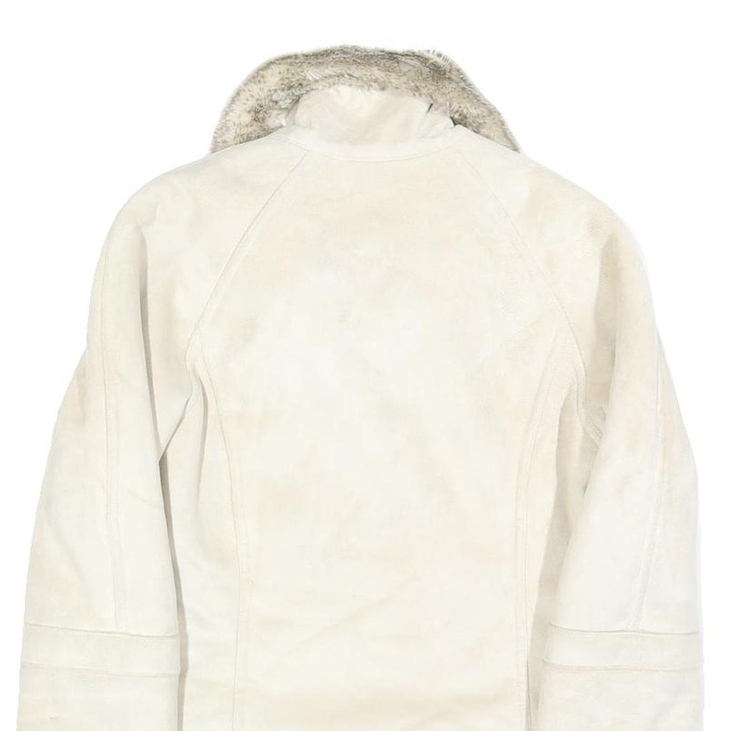 ESPRIT Womens White Suede Jacket S Faux Fur Collar Cuffs Zip Closure Casual