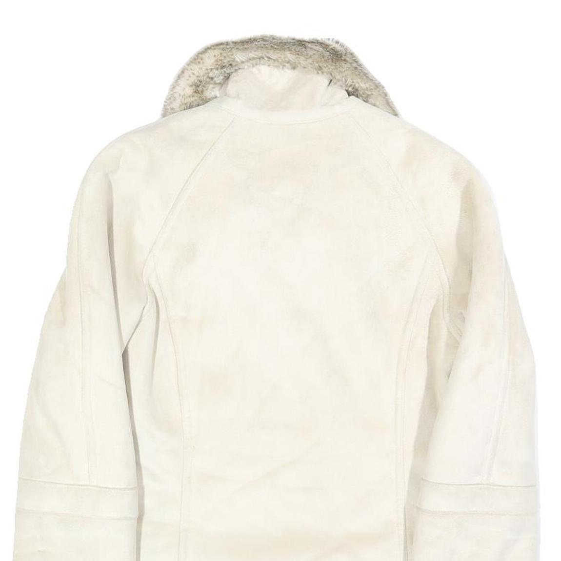 ESPRIT Womens White Suede Jacket S Faux Fur Collar Cuffs Zip Closure Casual