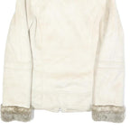 ESPRIT Womens White Suede Jacket S Faux Fur Collar Cuffs Zip Closure Casual