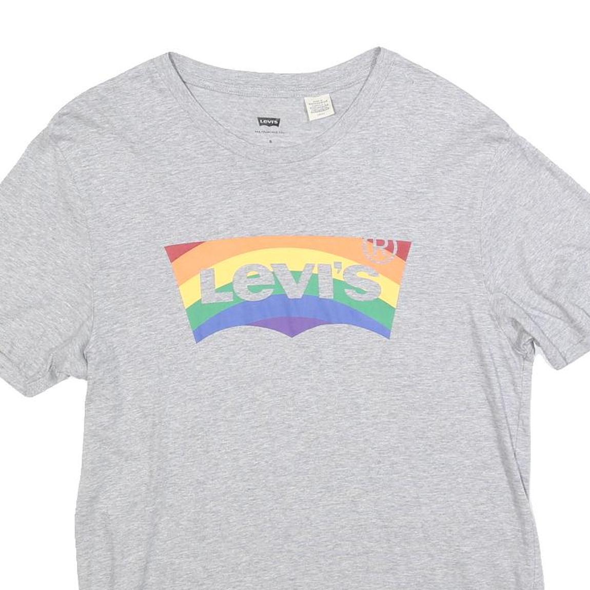 LEVI'S Mens Grey Rainbow Print Graphic T-Shirt S Short Sleeve Crew Neck Cotton