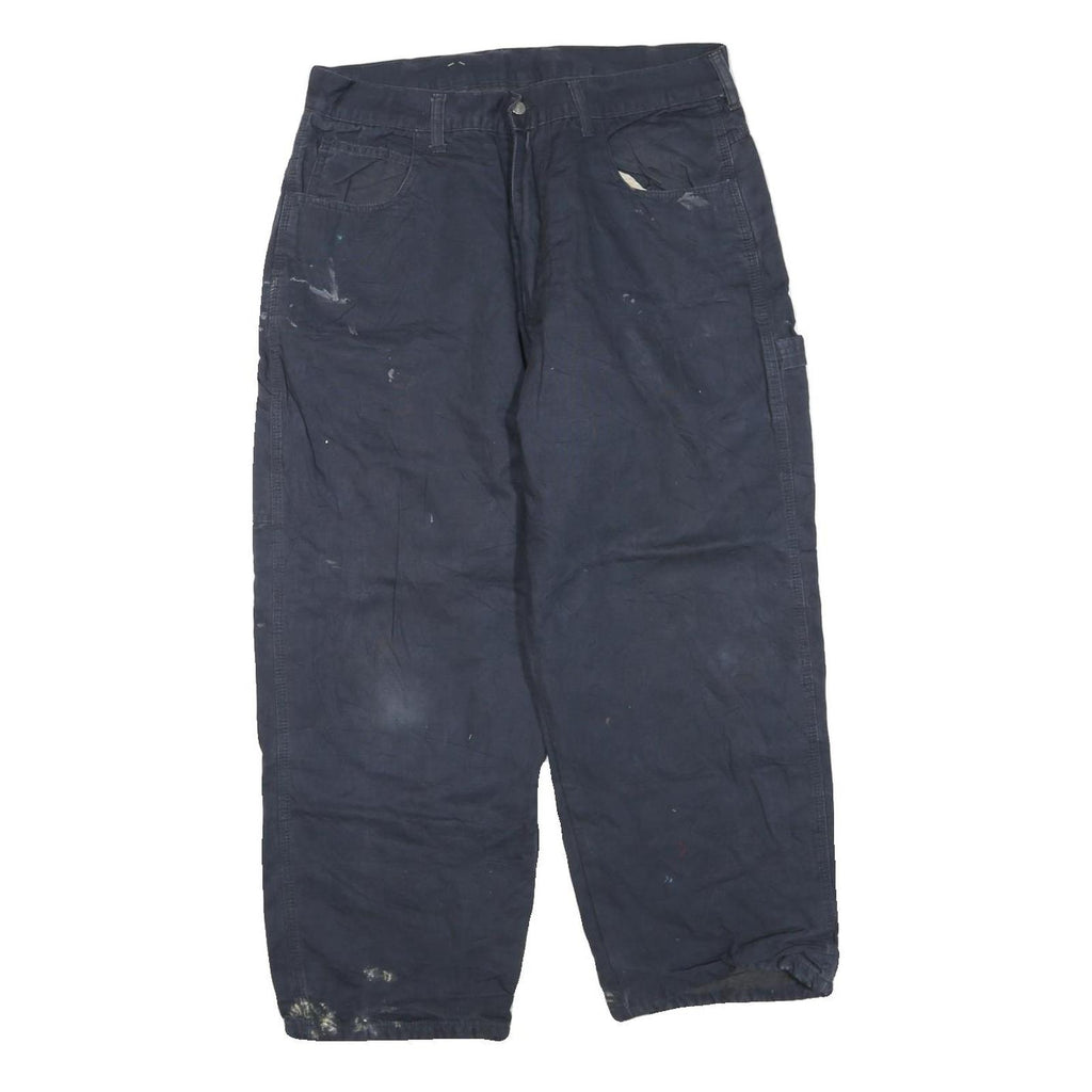 CARHARTT Mens Regular Navy Blue Cotton Blend Work Trousers W34 L26 Zip Pocketed