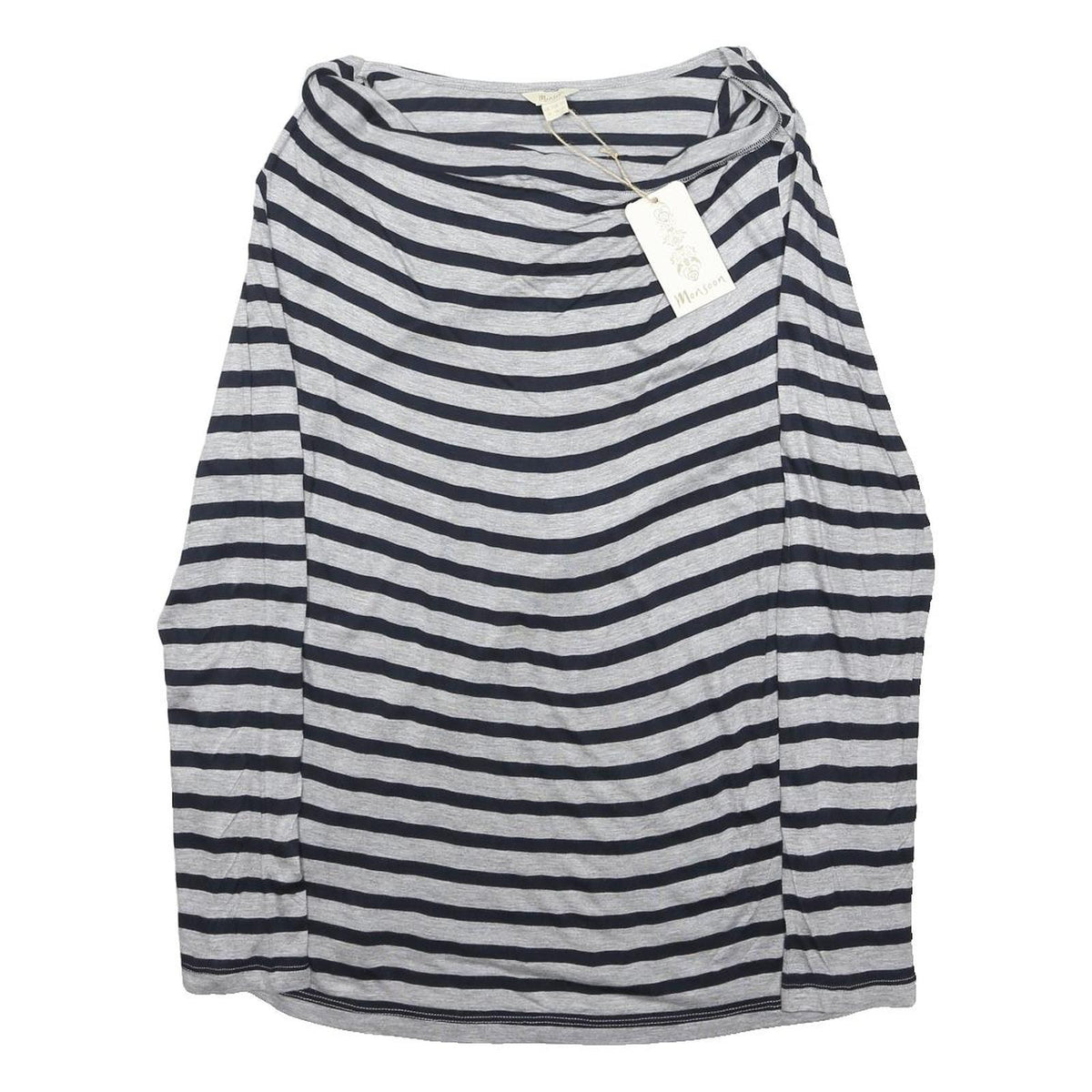 MONSOON Womens Grey & Black Striped Patterned Cotton Blend Jumper Crew Neck UK
