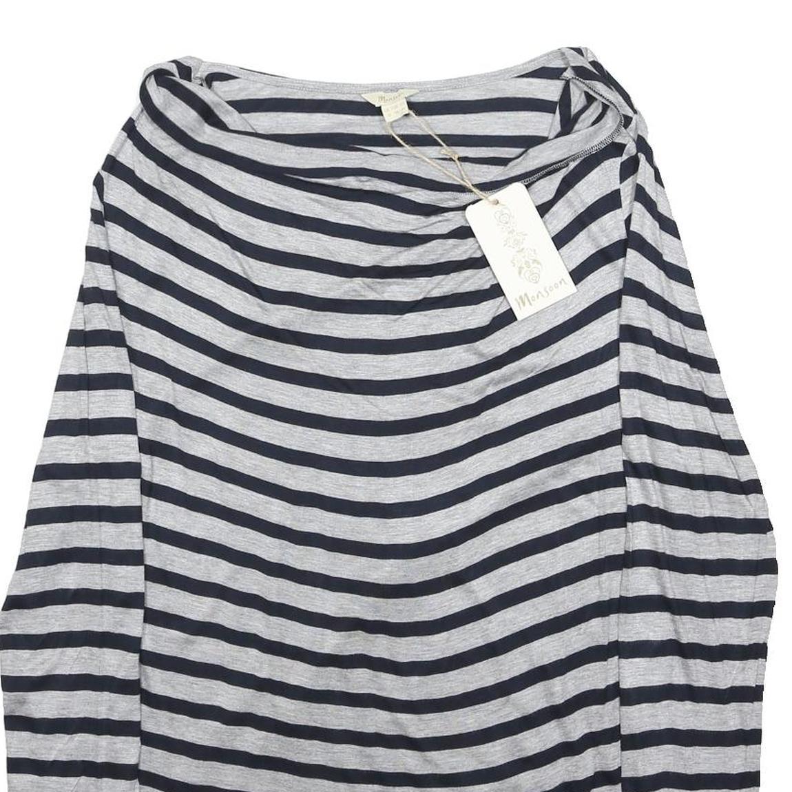 MONSOON Womens Grey & Black Striped Patterned Cotton Blend Jumper Crew Neck UK