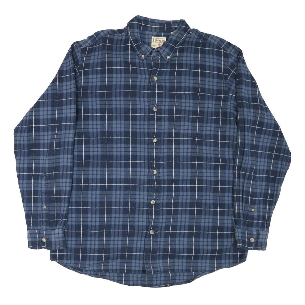 RED HEAD Mens Blue Check Shirt XL Button Down Casual Cotton Blend