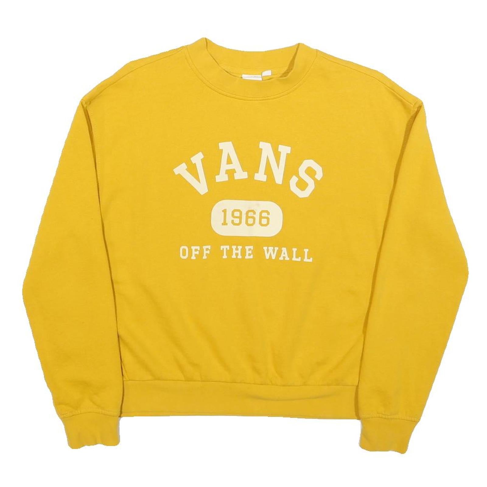 VANS Womens Yellow Crew Neck XS Sweatshirt Cotton Blend Logo Graphic Pullover