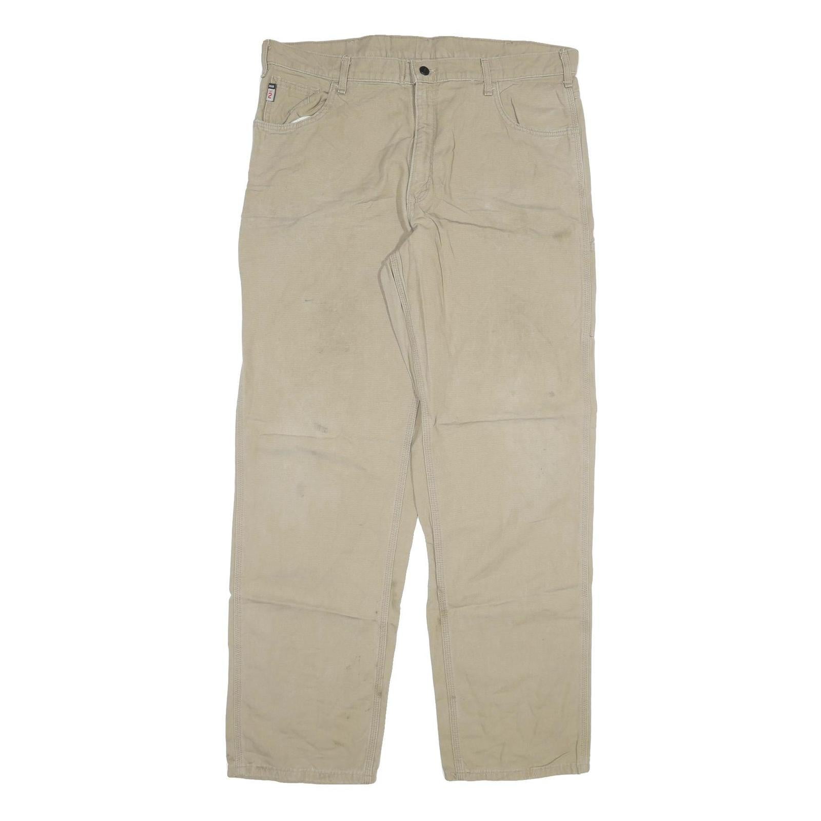 CARHARTT Mens Cotton Blend Beige Relaxed Straight Trousers W40 L36 Workwear Zip