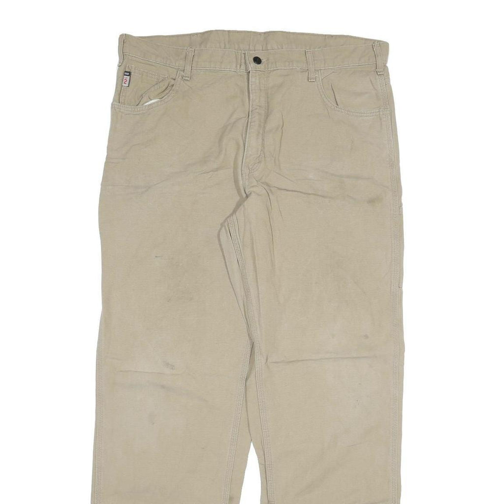 CARHARTT Mens Cotton Blend Beige Relaxed Straight Trousers W40 L36 Workwear Zip