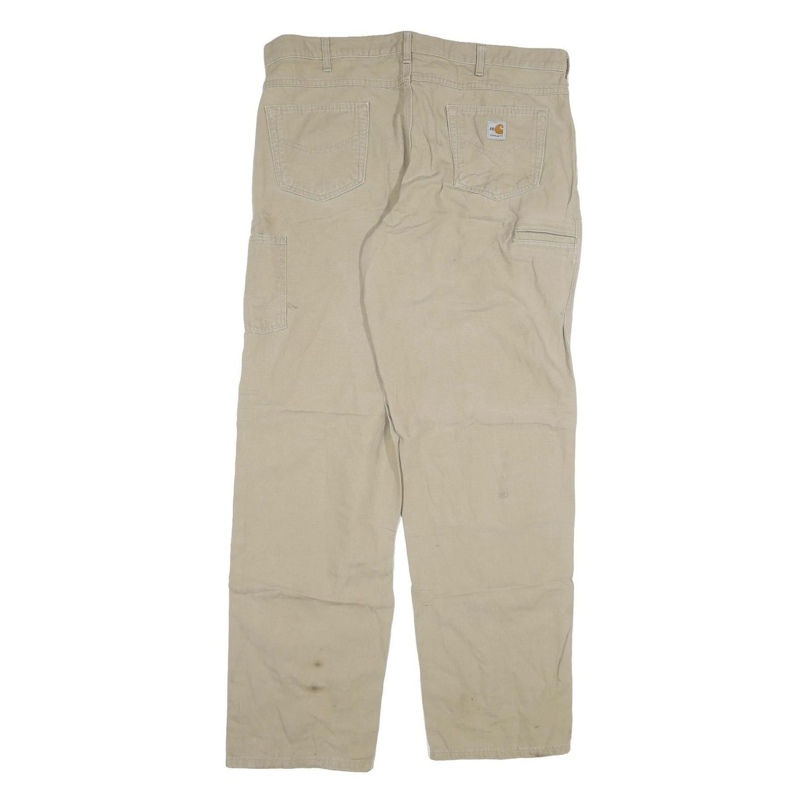 CARHARTT Mens Cotton Blend Beige Relaxed Straight Trousers W40 L36 Workwear Zip