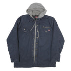 WRANGLER Mens Navy Blue Cotton Hooded Jacket M Zip Casual Workwear Pocket