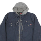 WRANGLER Mens Navy Blue Cotton Hooded Jacket M Zip Casual Workwear Pocket