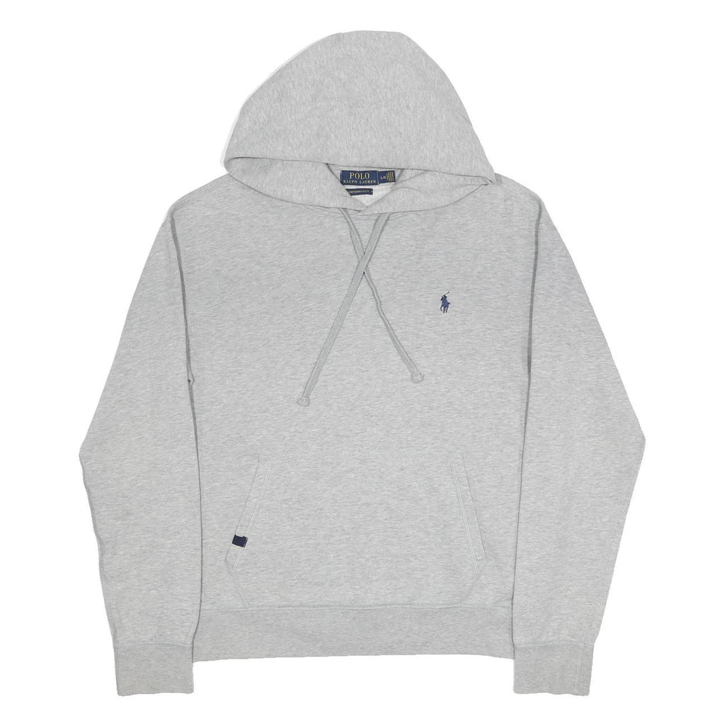 POLO RALPH LAUREN Mens Grey Hoodie L Cotton Blend Pullover Drawstring Hood