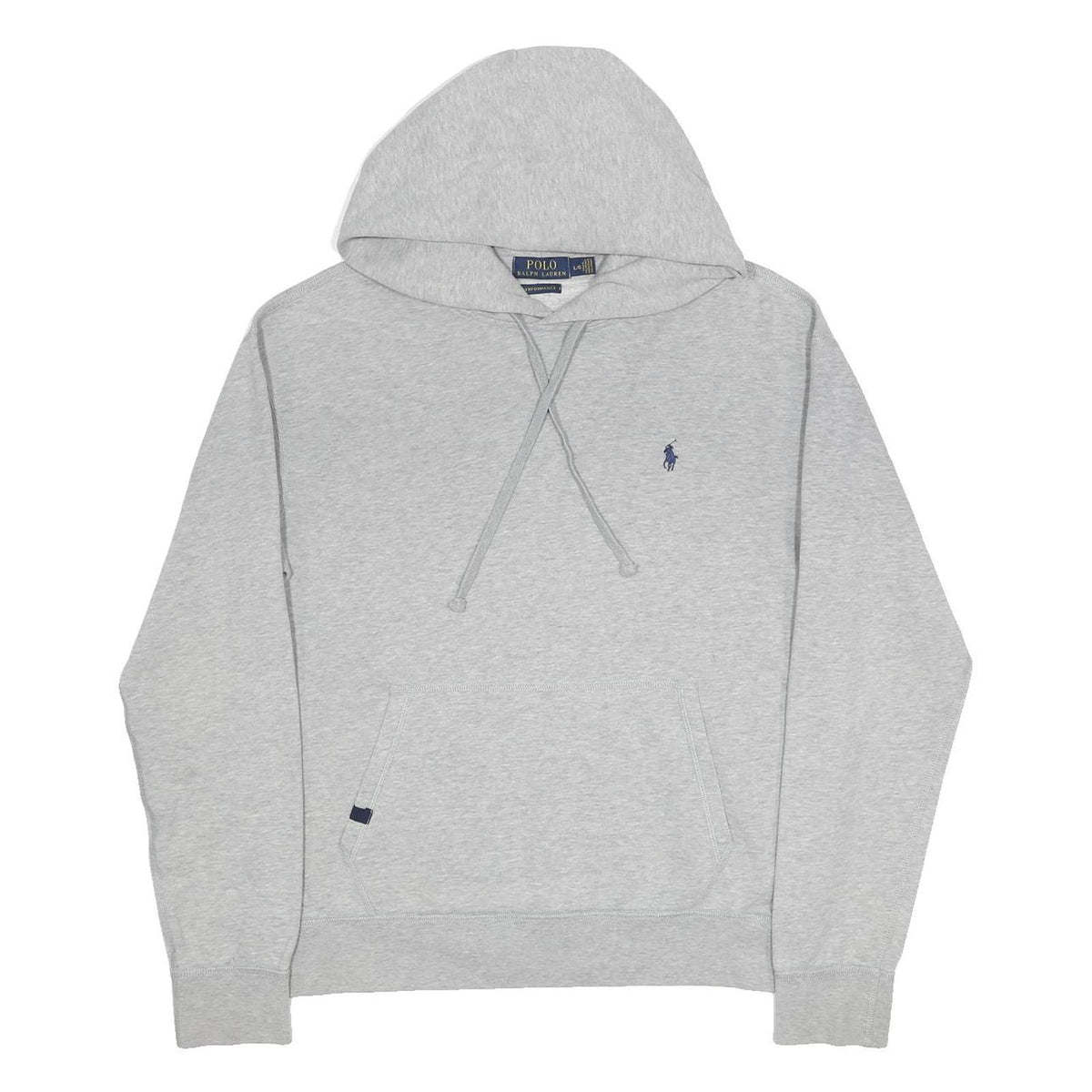 POLO RALPH LAUREN Mens Grey Hoodie L Cotton Blend Pullover Drawstring Hood