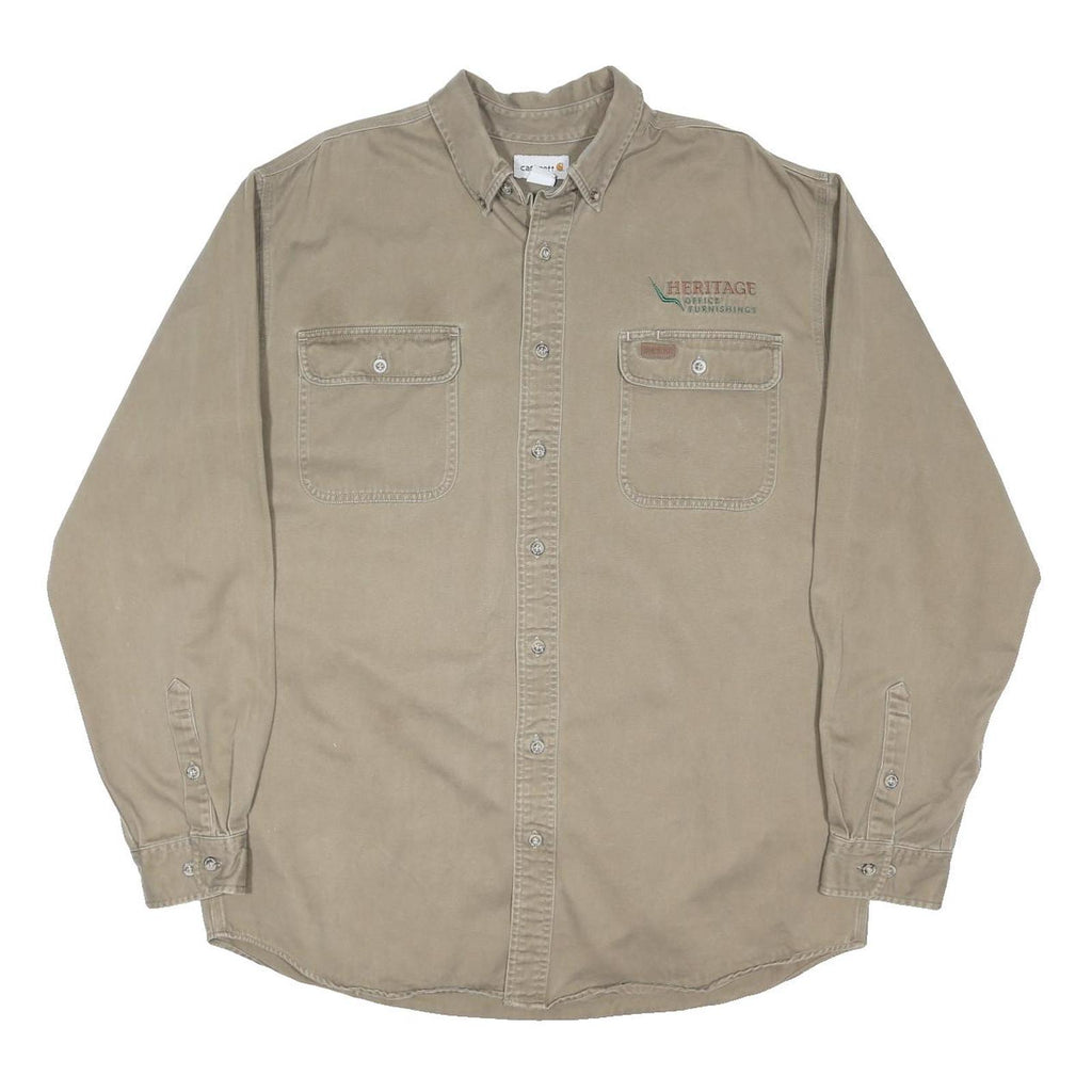CARHARTT Mens Beige Workwear Shirt L Heritage Office Furnishings Logo