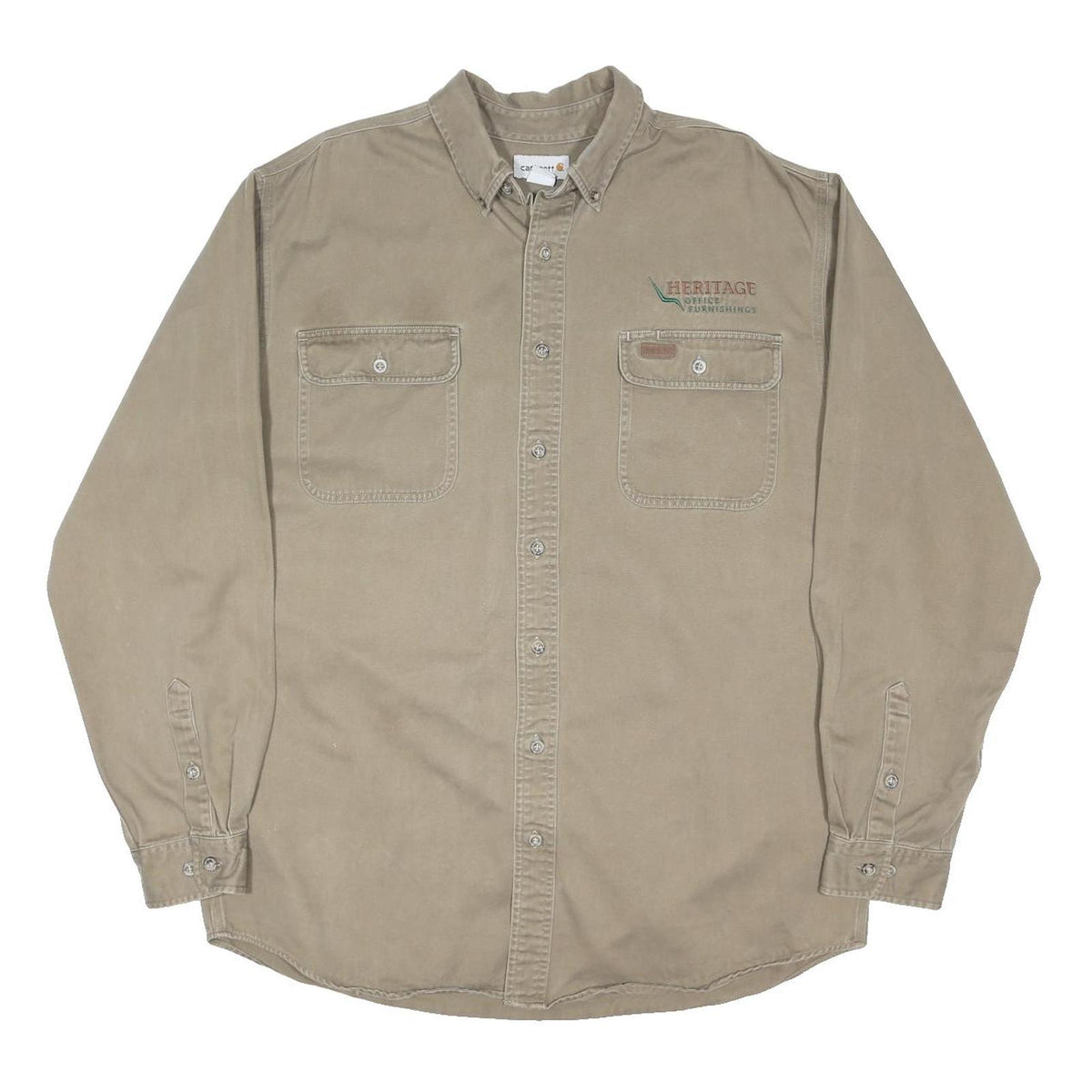 CARHARTT Mens Beige Workwear Shirt L Heritage Office Furnishings Logo
