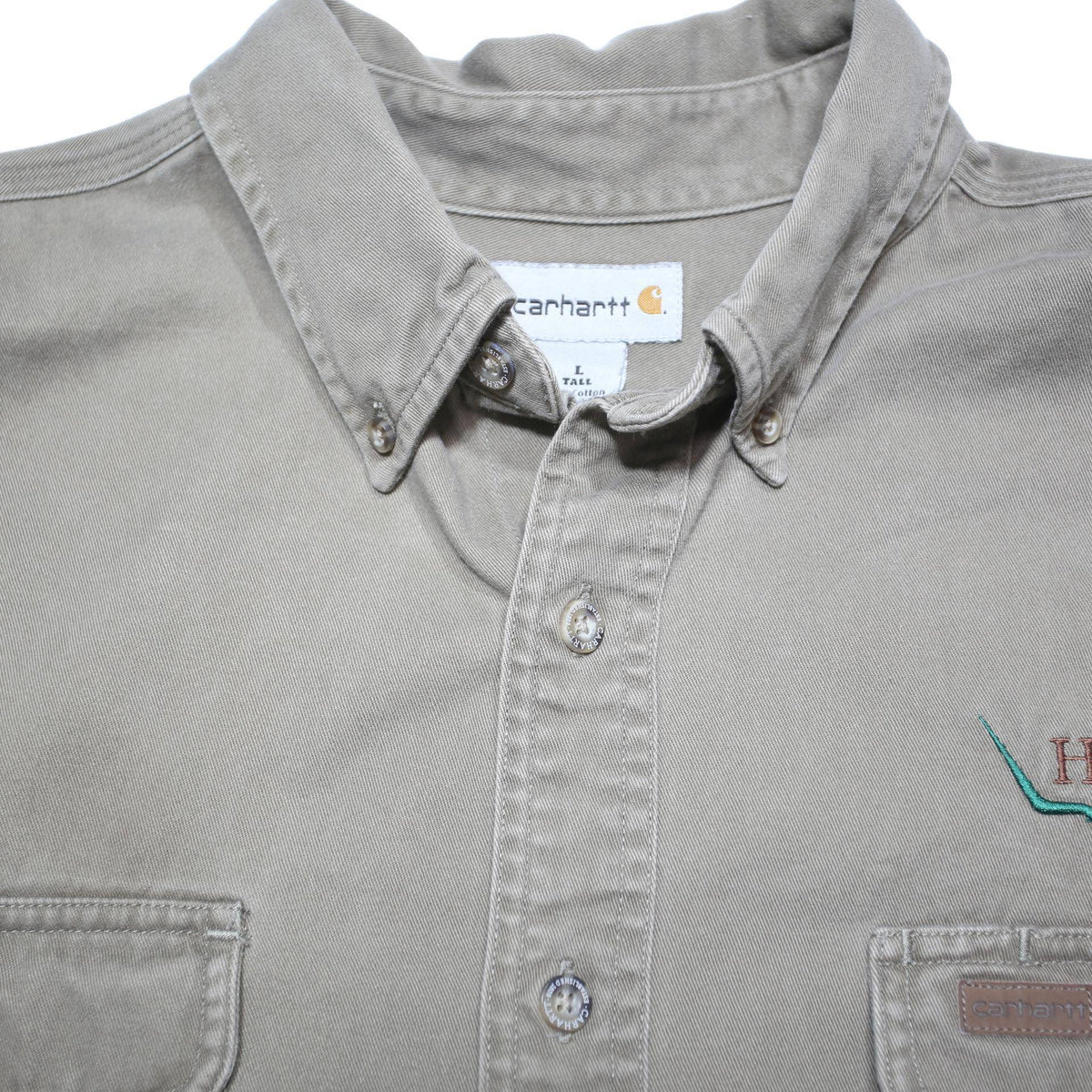 CARHARTT Mens Beige Workwear Shirt L Heritage Office Furnishings Logo