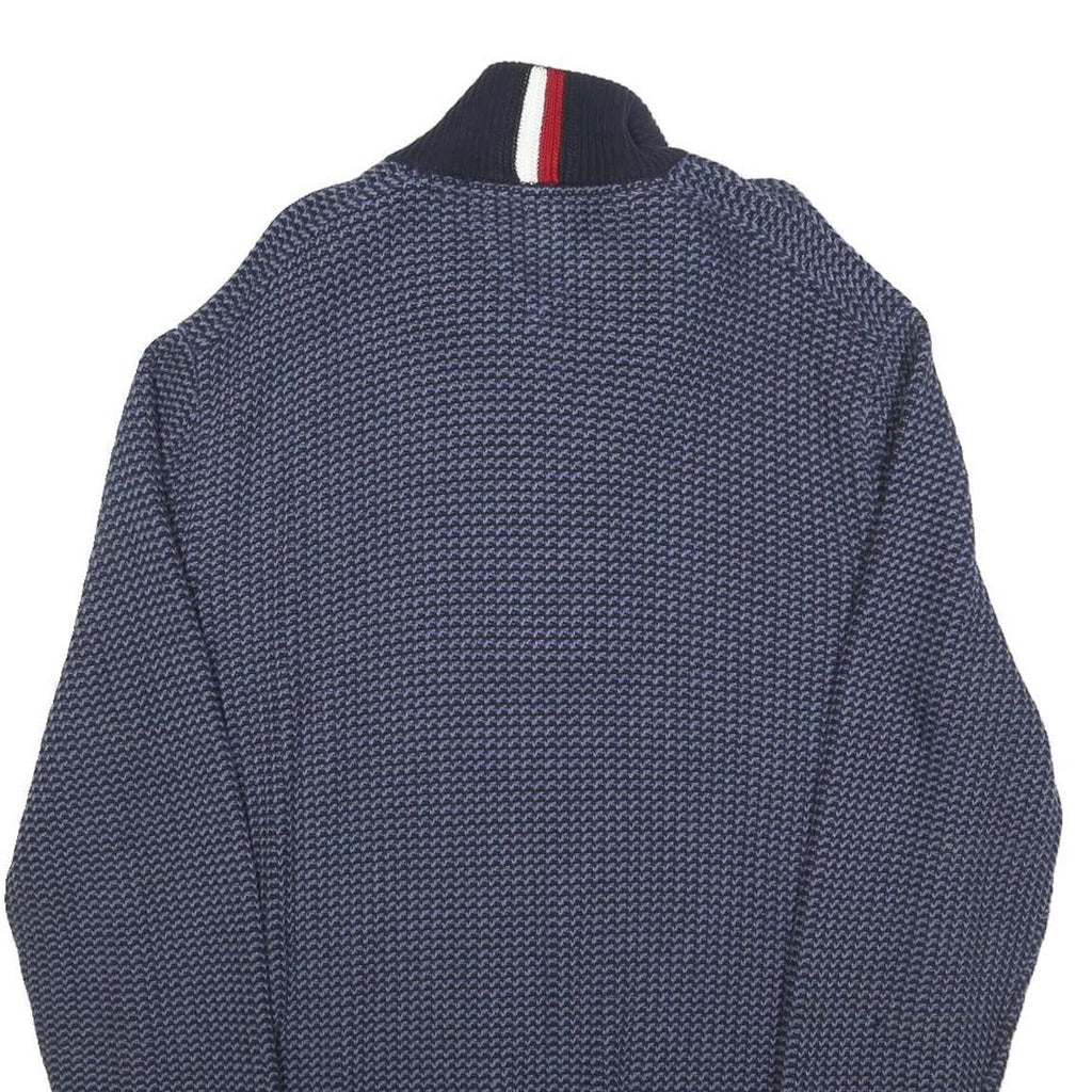 TOMMY HILFIGER Mens Blue Patterned Pullover V Neck Chunky Knit XL Cotton Jumper