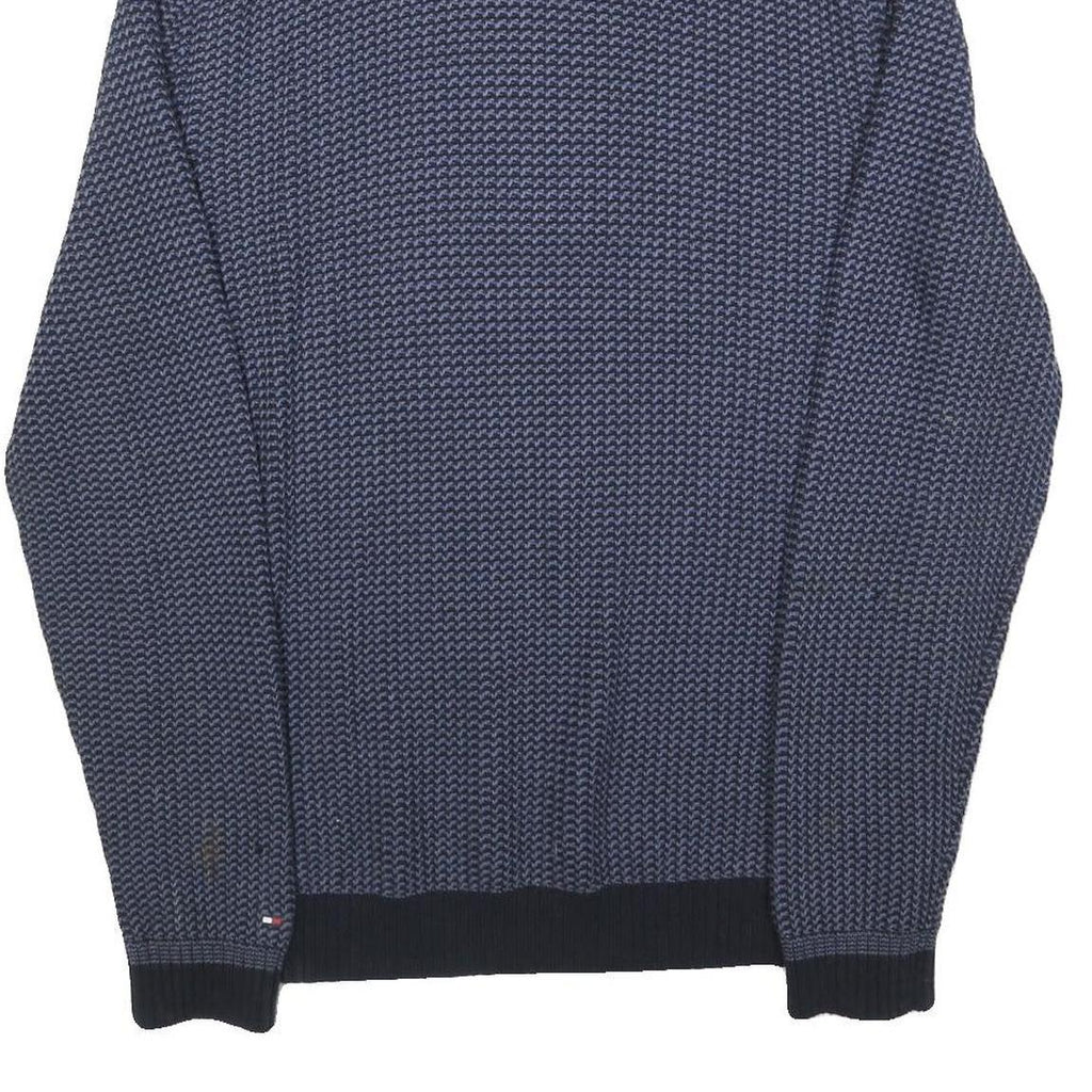 TOMMY HILFIGER Mens Blue Patterned Pullover V Neck Chunky Knit XL Cotton Jumper