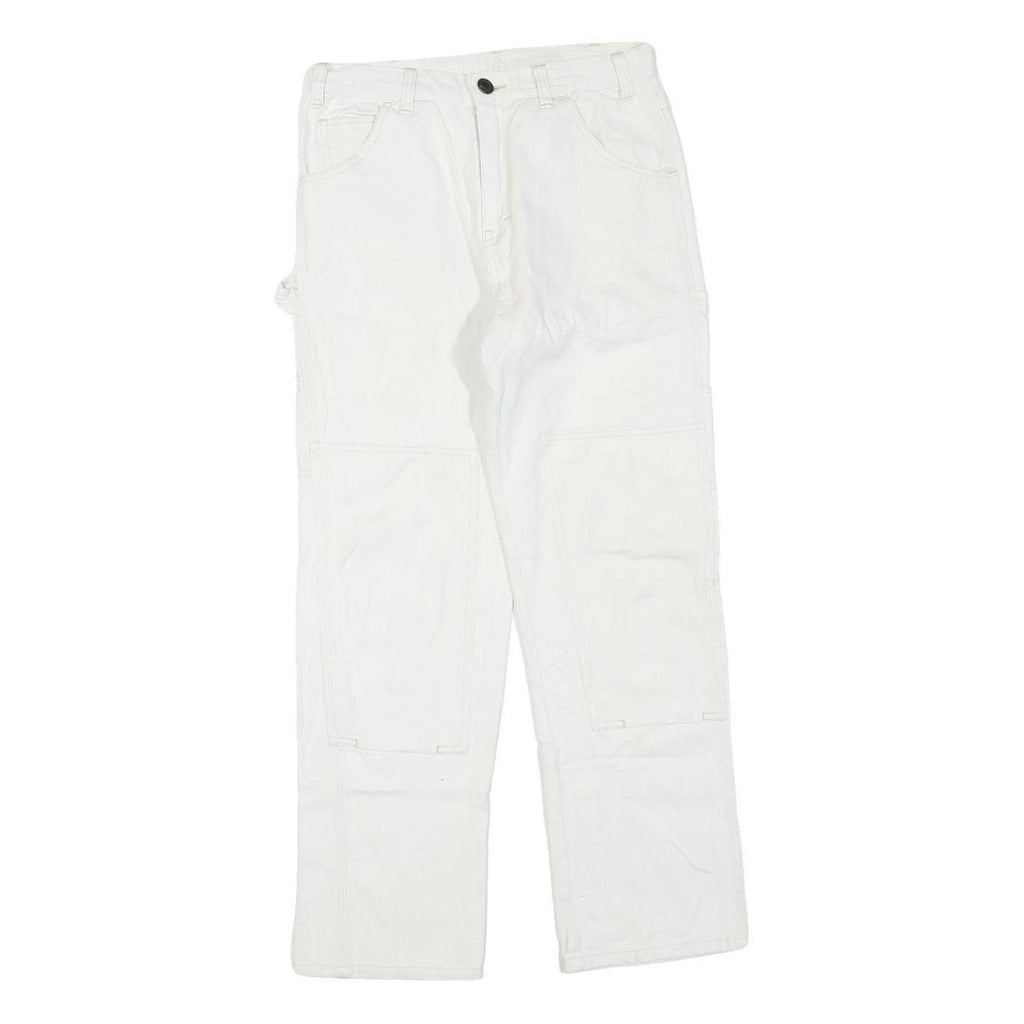 DICKIES Mens White Cotton Blend Regular Fit Straight Leg Trousers W28 L28