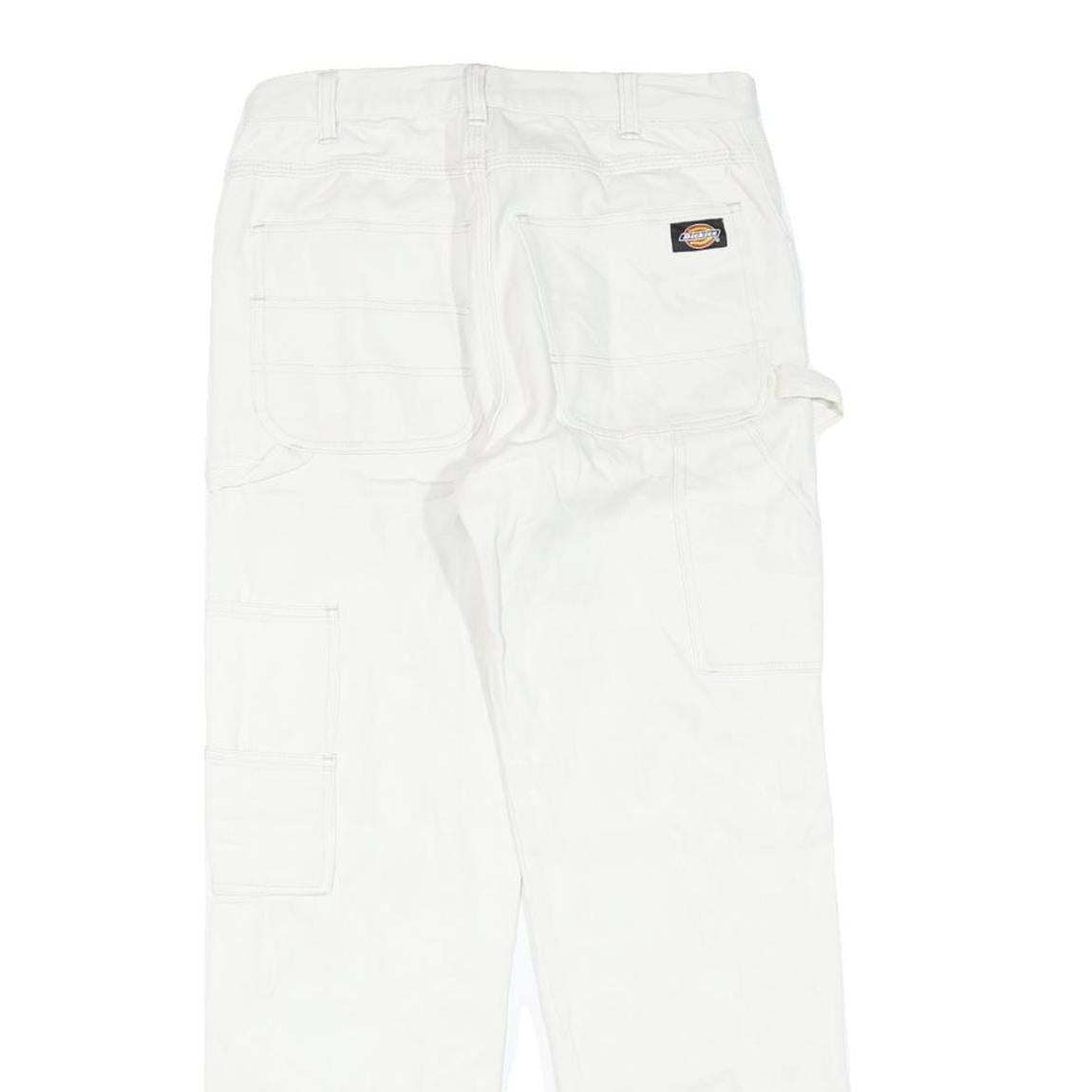 DICKIES Mens White Cotton Blend Regular Fit Straight Leg Trousers W28 L28