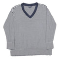TOMMY HILFIGER Womens Navy & White Patterned Jumper V-Neck Basic Knit XL Striped