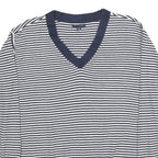 TOMMY HILFIGER Womens Navy & White Patterned Jumper V-Neck Basic Knit XL Striped