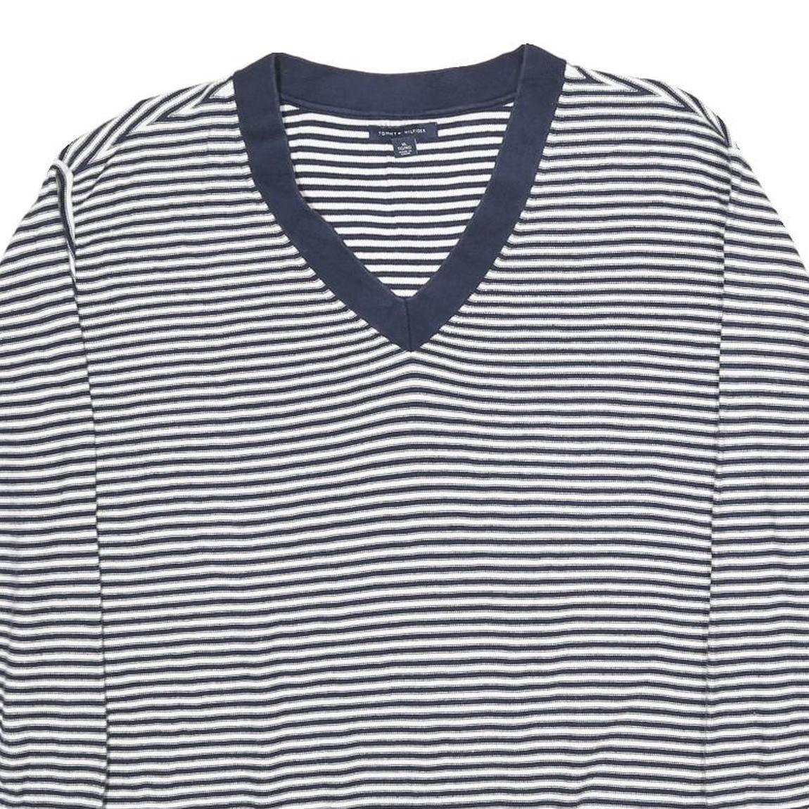 TOMMY HILFIGER Womens Navy & White Patterned Jumper V-Neck Basic Knit XL Striped