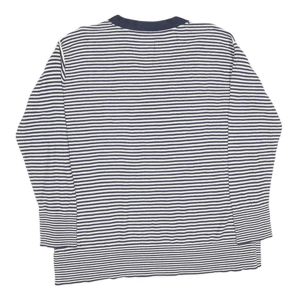 TOMMY HILFIGER Womens Navy & White Patterned Jumper V-Neck Basic Knit XL Striped
